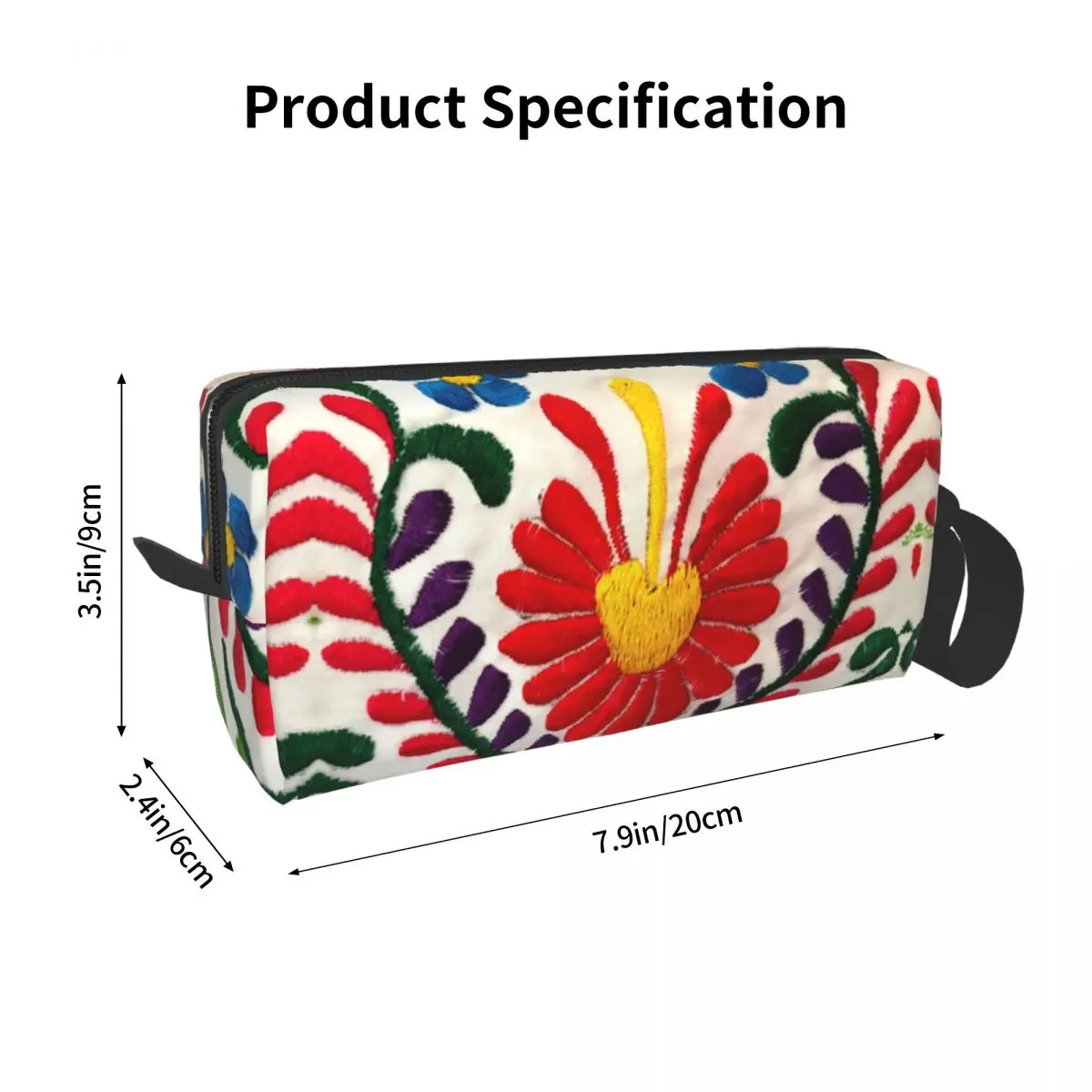 Custom 3D Printing Mexican Flowers Art Toiletry Bag Fashion Textile Embroidery Makeup for Women Beauty Storage Dopp Kit Box