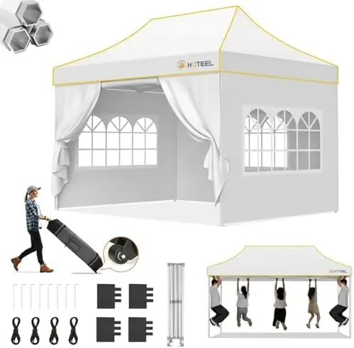 10x15 Pop Up Canopy Tent Heavy Duty with 4 Sidewalls, Waterproof Party Tent, Easy Set-up Commercial Instant Tents with