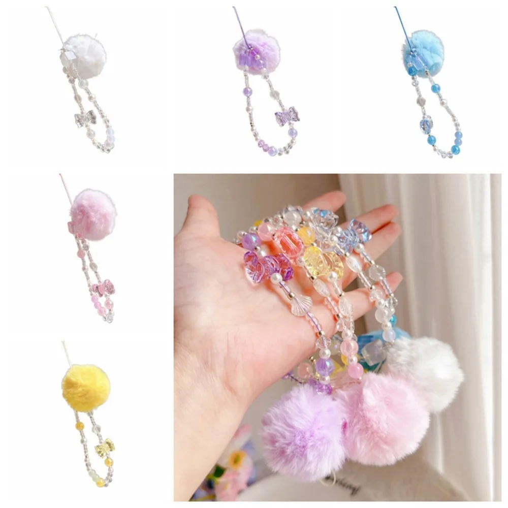 

Hair Ball Beaded Phone Straps Bead Chain Hanging Cord Mobile Phone Chain Sweet Girl Ins Cellphone Pendant Girls Women