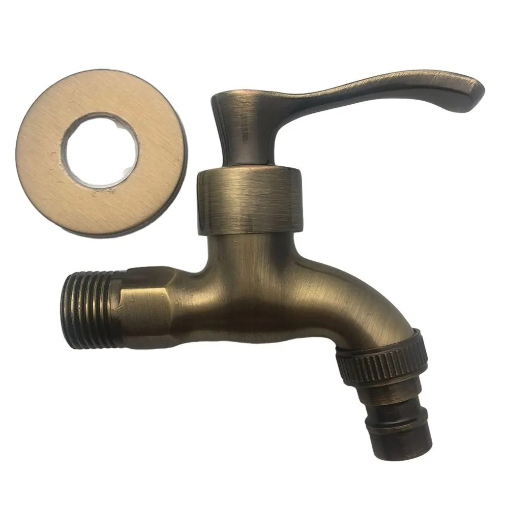 Antique Brass Basin Faucet Kitchen Garden Wall Mounted Lavatory Bathroom Mop Water Tap Washing Machine Vintage Faucet Taps