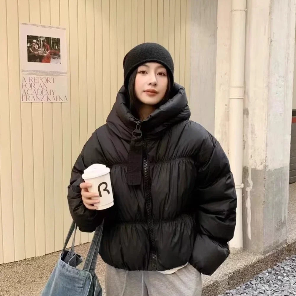 Chaqueta gruesa y cálida de invierno para mujer, abrigo acolchado corto con cuello levantado, ropa de mujer, chaqueta de plumón para otoño e invierno 2025