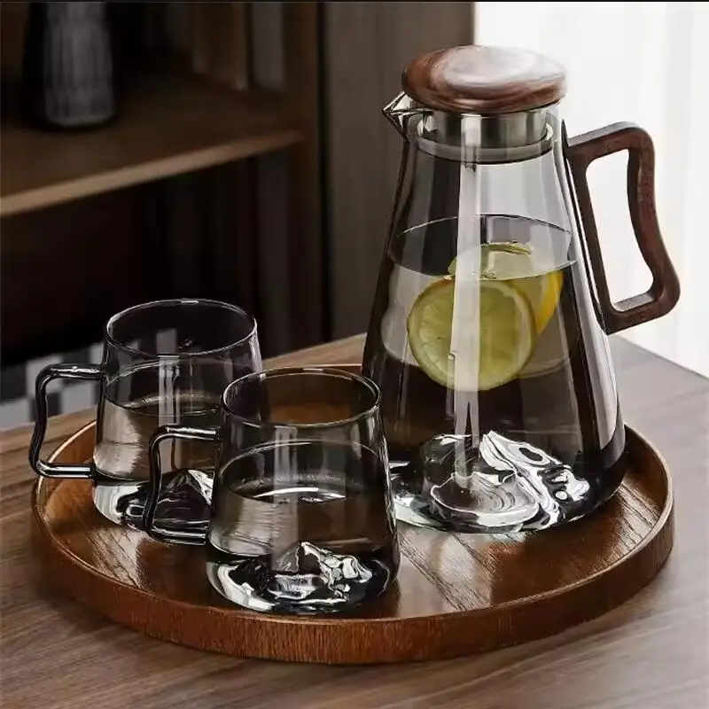 Large Capacity Glass Cold Water Jug Heat Resistant Water Pot With Wooden Handle Filter Lid Juice Glass Pitcher Bottle