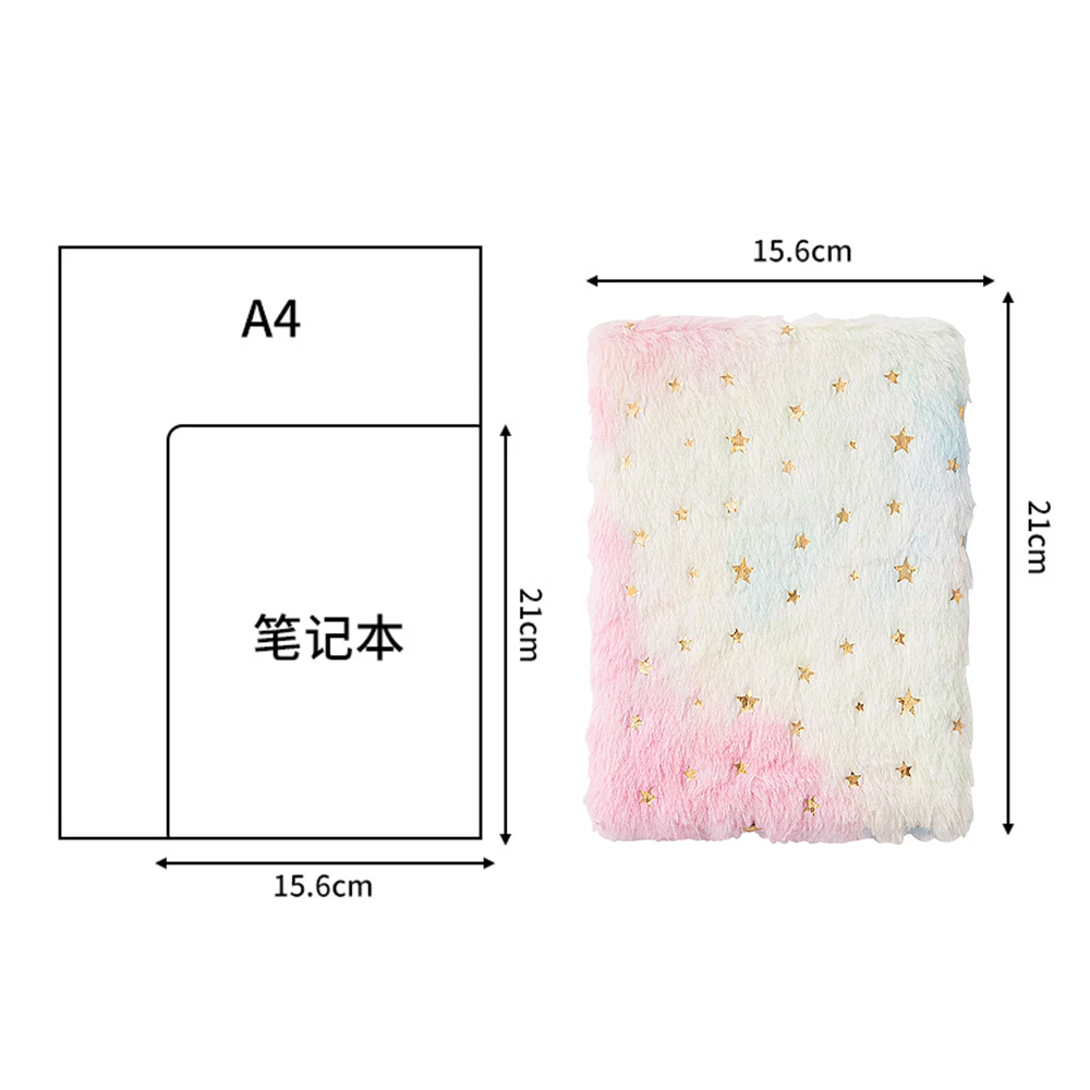 A5 Notebook Cute Plush Fluffy Covered Diary Notepad Gradient Colored Softcover for Girls Embroidery Private Writing Drawing Note