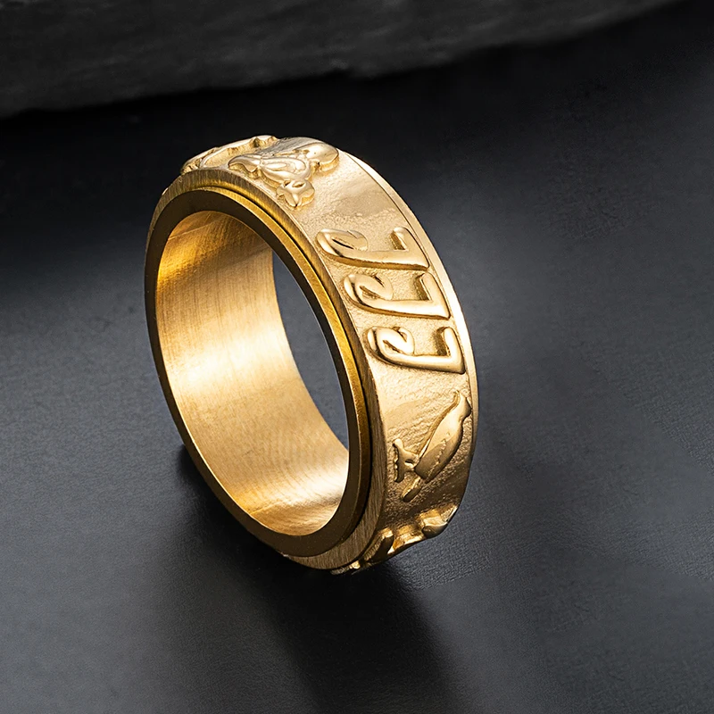 Music Note Spinning Ring 360° Rotating Titanium Steel Stress Relief Fidget Ring for Adults - Gold/Steel Color Sizes 6-12 For Men