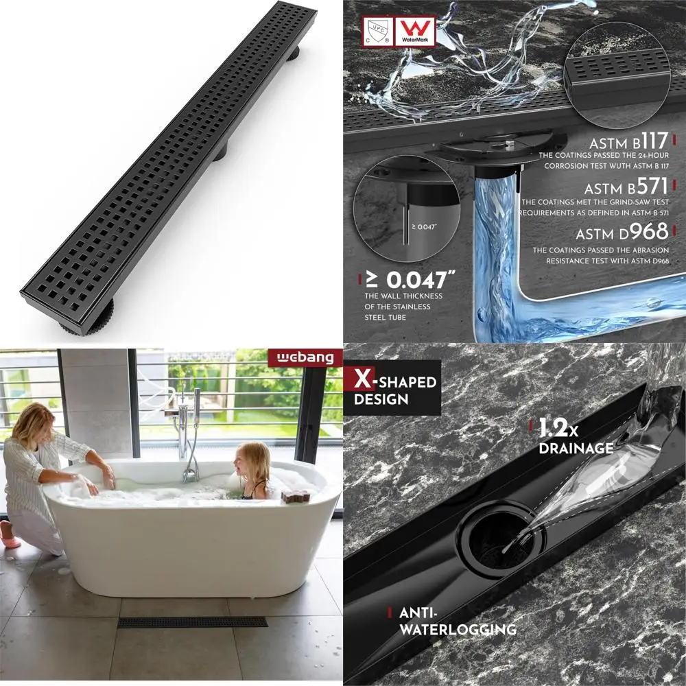 

Прямоугольный линейный слив для душа 28 дюймов с крышкой с квадратным отверстием и съемной решеткой, нержавеющая сталь 304, слив для пола.
