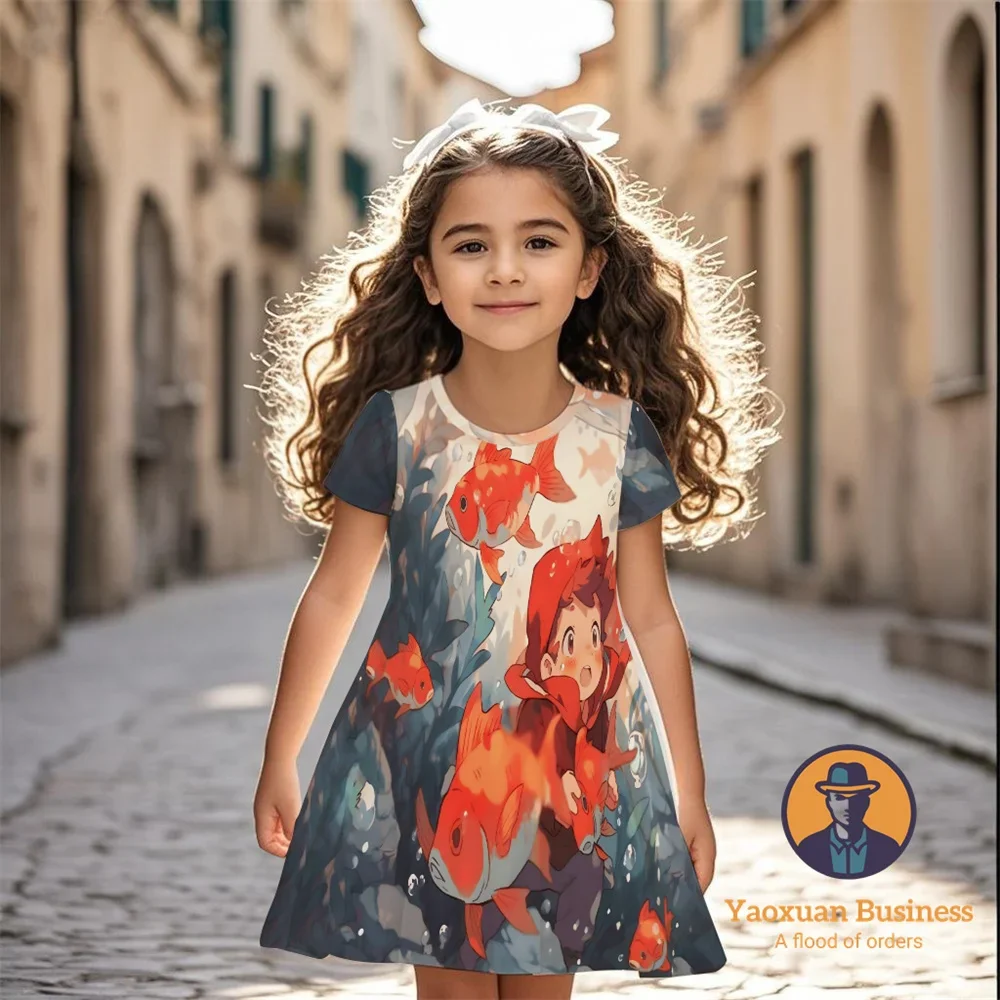 

Stylish 2025 Ponyo Little Girls 3D Printed Dress Cute Pretty Cool Summer Kids Cartoon New Fashion