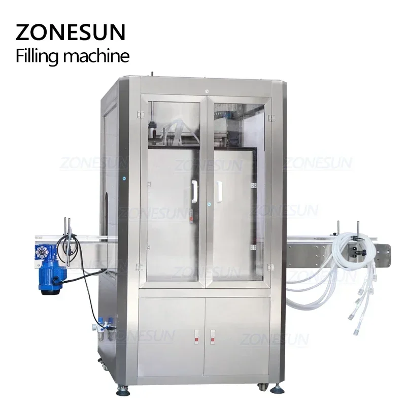 ZONESUN Custom Automatic 6 Heads Magnetic Pump Solvent liquid Essential Oil Jar Filling Machine With Dust Cover ZS-VTMP80D