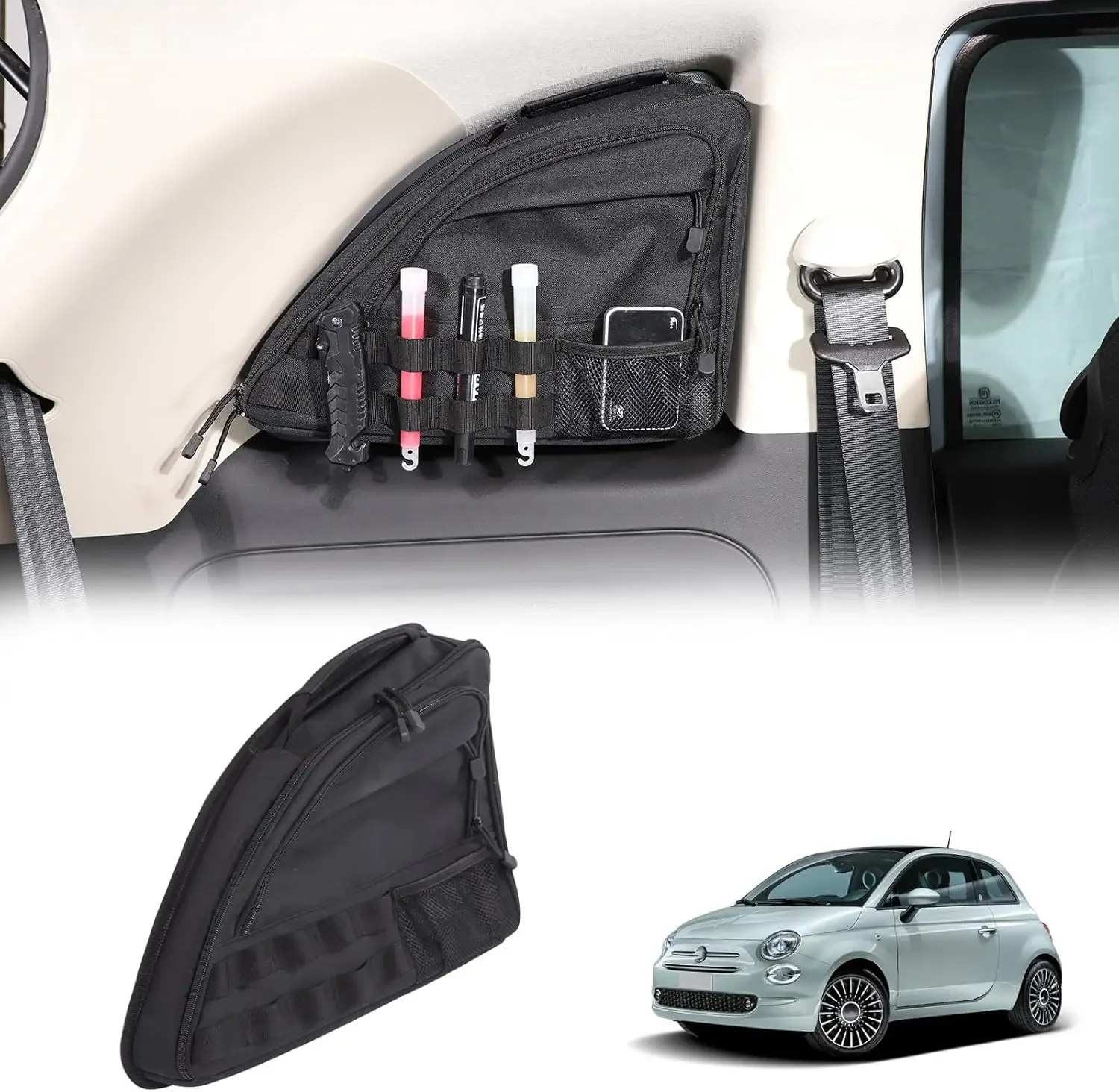 

Сумка для хранения на окне автомобиля, многосекционная сумка для хранения на боковом окне, аксессуары для хранения в салоне для Fiat 500 2007-2024
