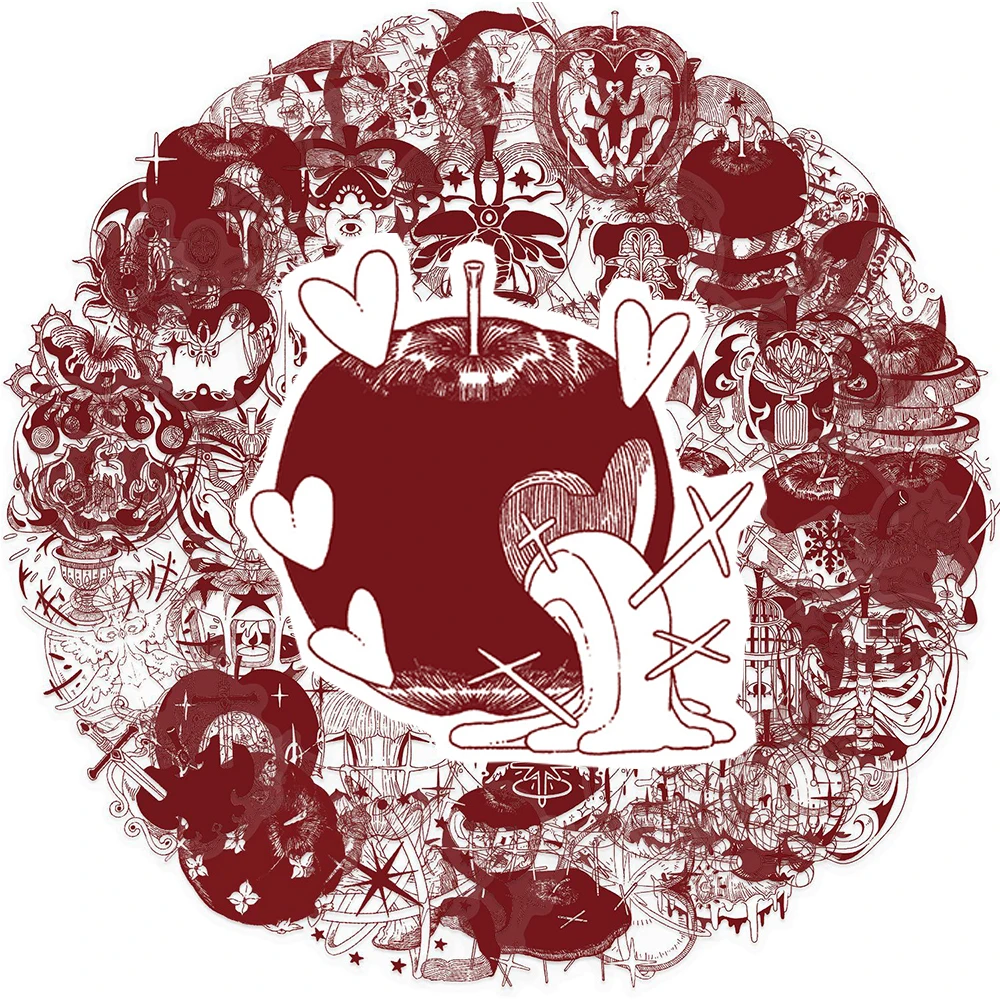 

10/30/50pcs Retro Red Apple Carving Art Stickers Aesthetic Cartoon PET Decals DIY Notebook Motorcycle Suitcase Graffiti Sticker