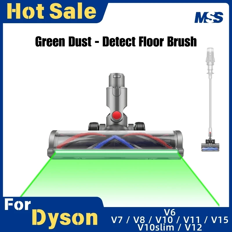 Direct Drive Brush Head with Plush/Felt Strip Floor Brush For Dyson V6 V7 V8 V10 V10 Slim V11 V12 V15 Green LED Dust Detection