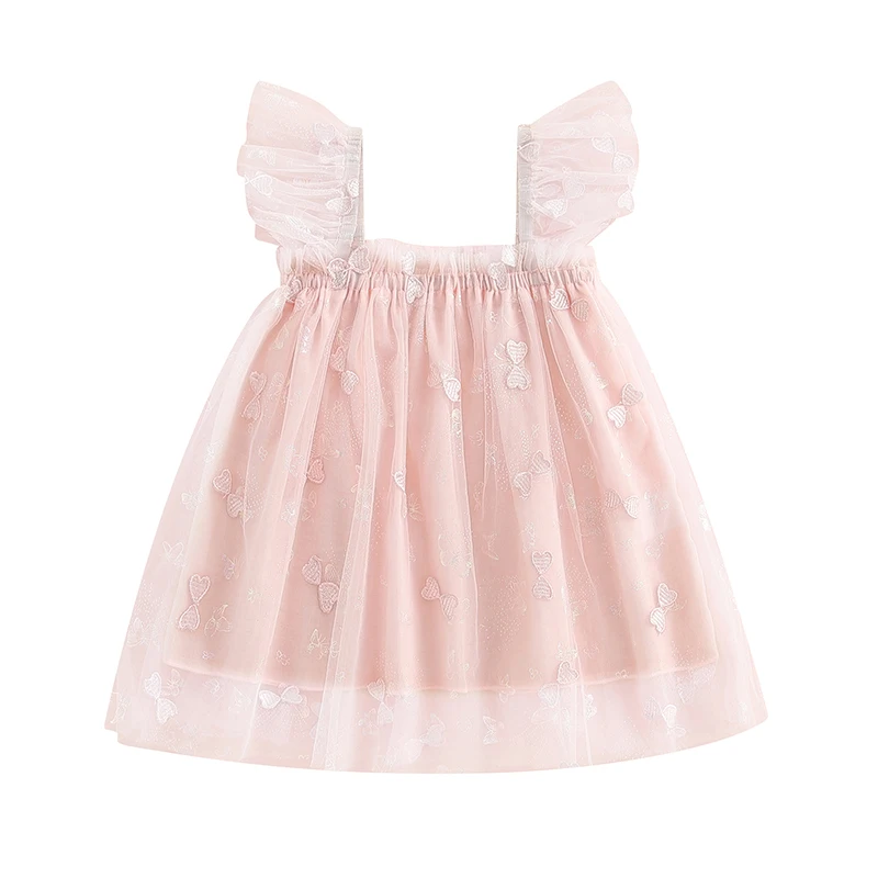 Toddler Girl Princess Dress Ruffle Sleeveless Square Neck Butterfly Print Tulle Dress Kid Party Dress