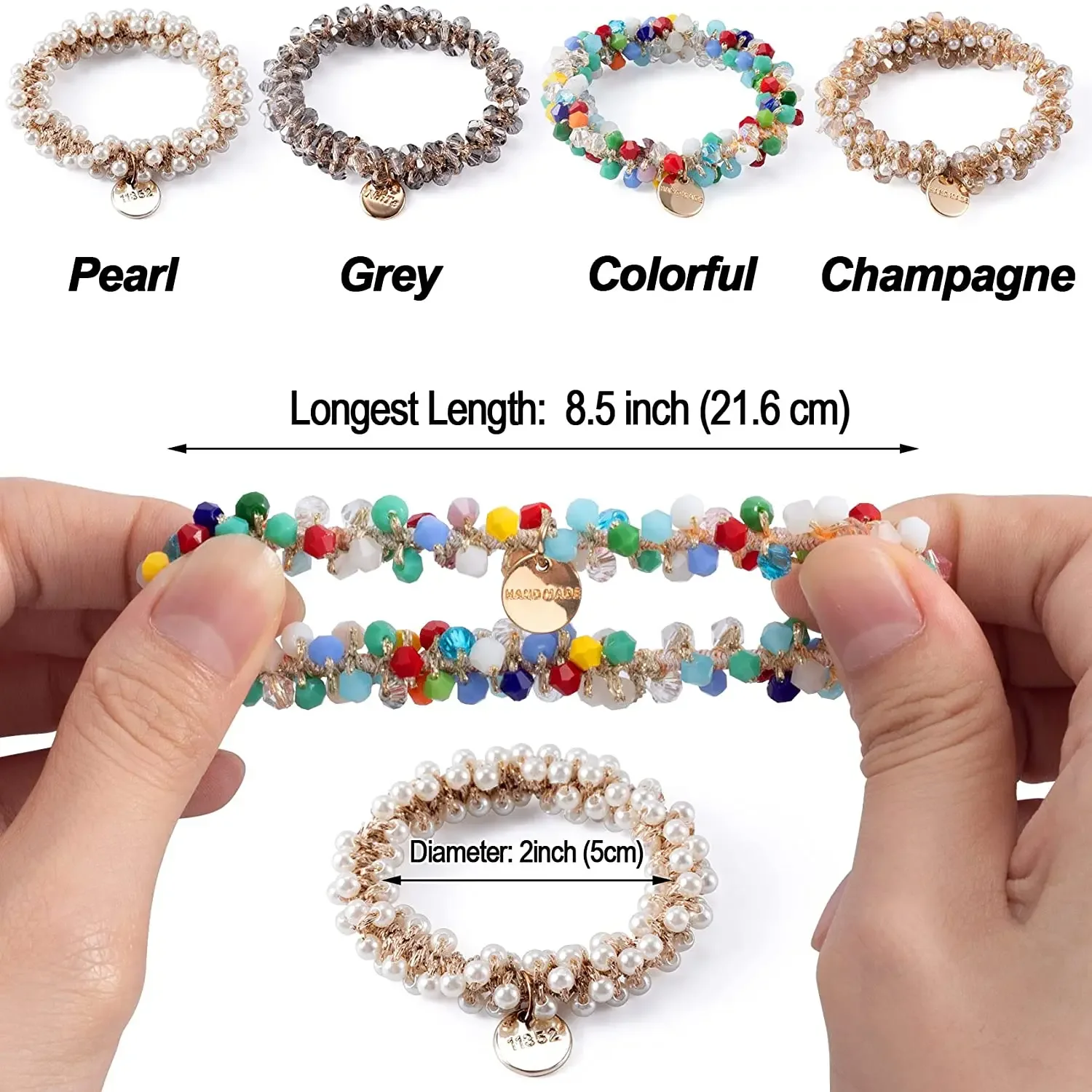 Corde à cheveux en perles de cristal pour femmes et filles, élastique, porte-queue de cheval perlé, cravates faites à la main, accessoires pour