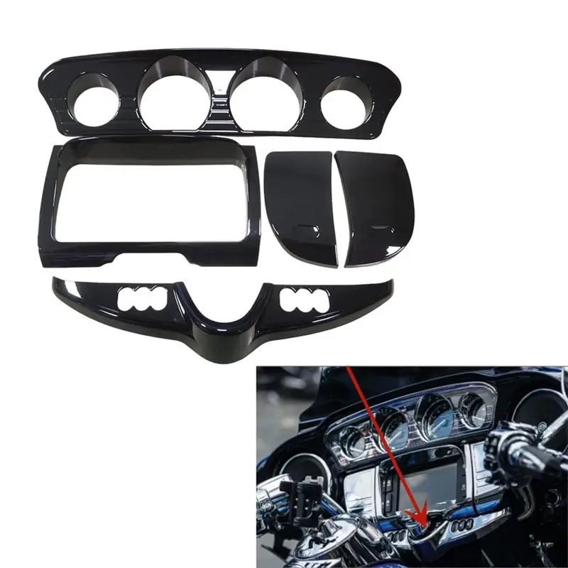 AASS-For Street Glide Electra FLHT Tri Glide Ultra 14-23 Compatible Front Gauge Stereo Accent Trim Cover Dash Switch Pane