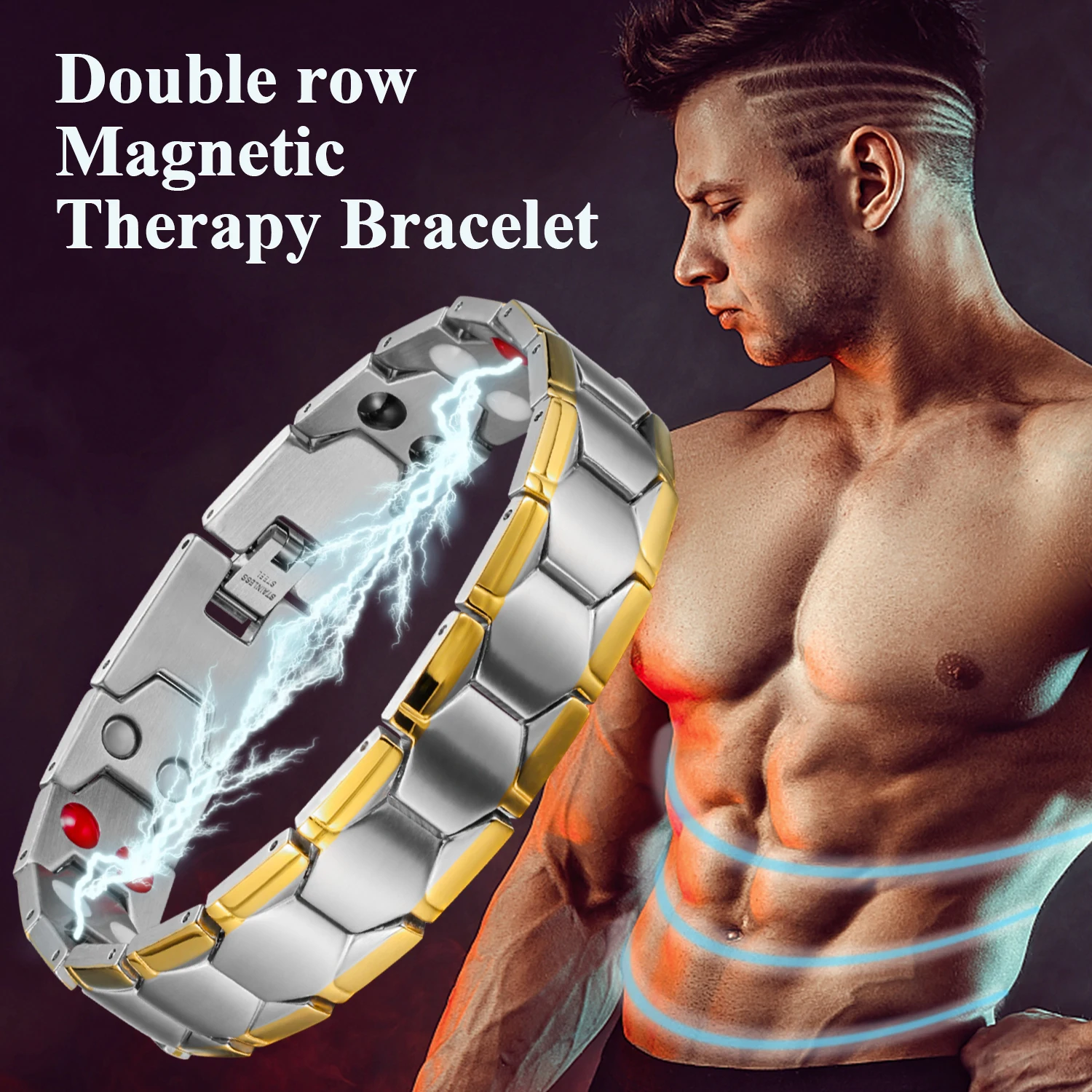 Fashionable Strength Magneitc Therapy Bracelet for Men Wellness Stainless Steel Double-Row Germanium Bangle Energy Health Couple