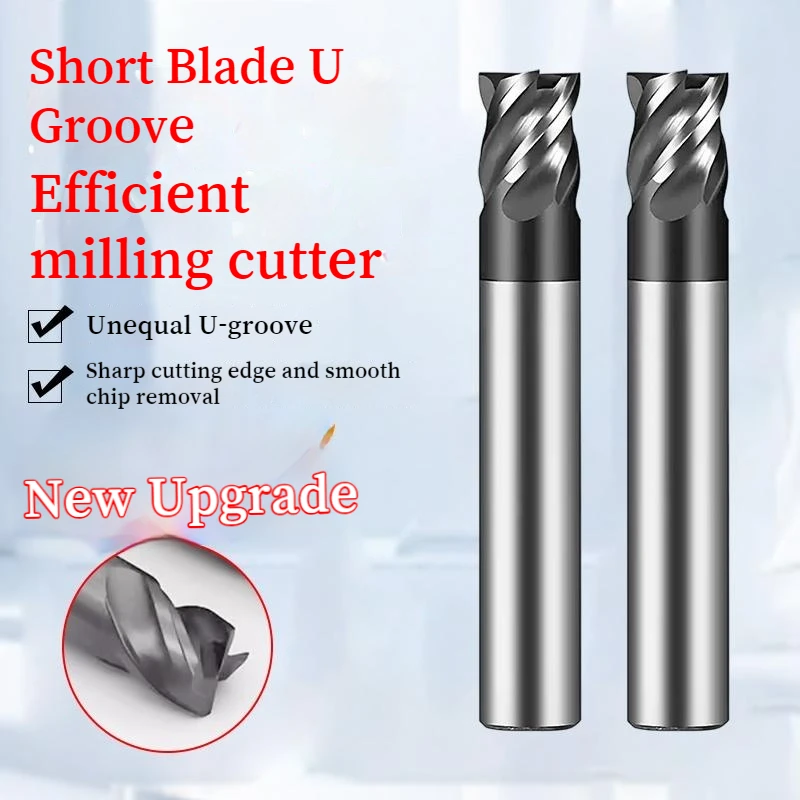 HRC70 4-Flute Tungsten Steel Carbide Coated End Mill Stainless Steel Special Short Blade U-Groove Milling Cutter Tools