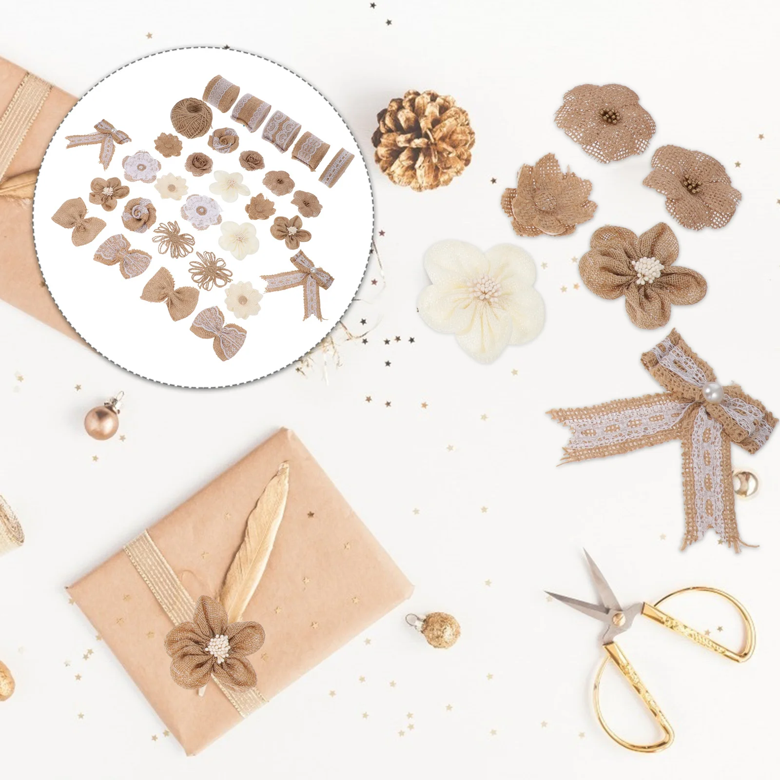 

30Pcs DIY Linen Flower Bow Accessories Creative Wedding Party Decor for Clothes Hats Gift Boxes Linen Flower Accessory