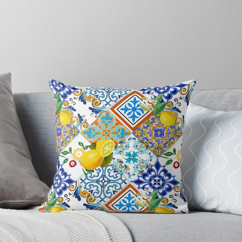 

Tiles,mosaic,azulejo,quilt,Portuguese,majolica,lemons,citrus. Throw Pillow Sofas Covers Sofa Cover Pillow Case