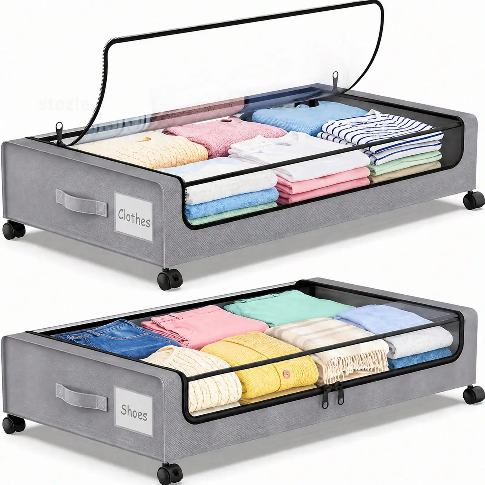 Under The Bed Storage Containers, XXL 15.85-Gallon Rolling Metal Drawer, Low-Profile Shoe & Clothes Storage With Lid, Smooth-Cas