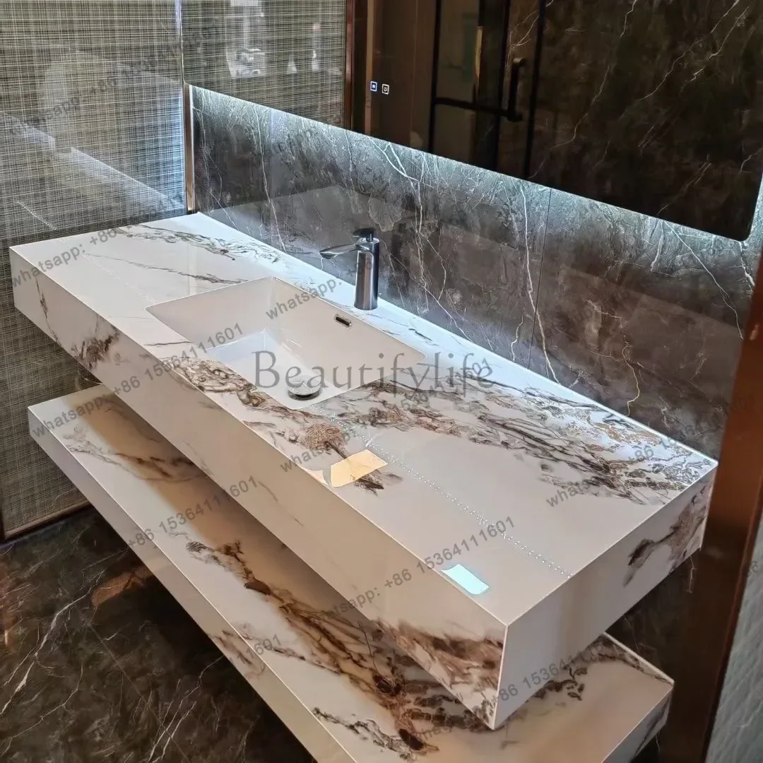 LDBathroom Cabinet Vanity Double-layered Slab Rock with Ceramic Washbasin Closed Storage Toilet Wall Pharmacy  Furniture