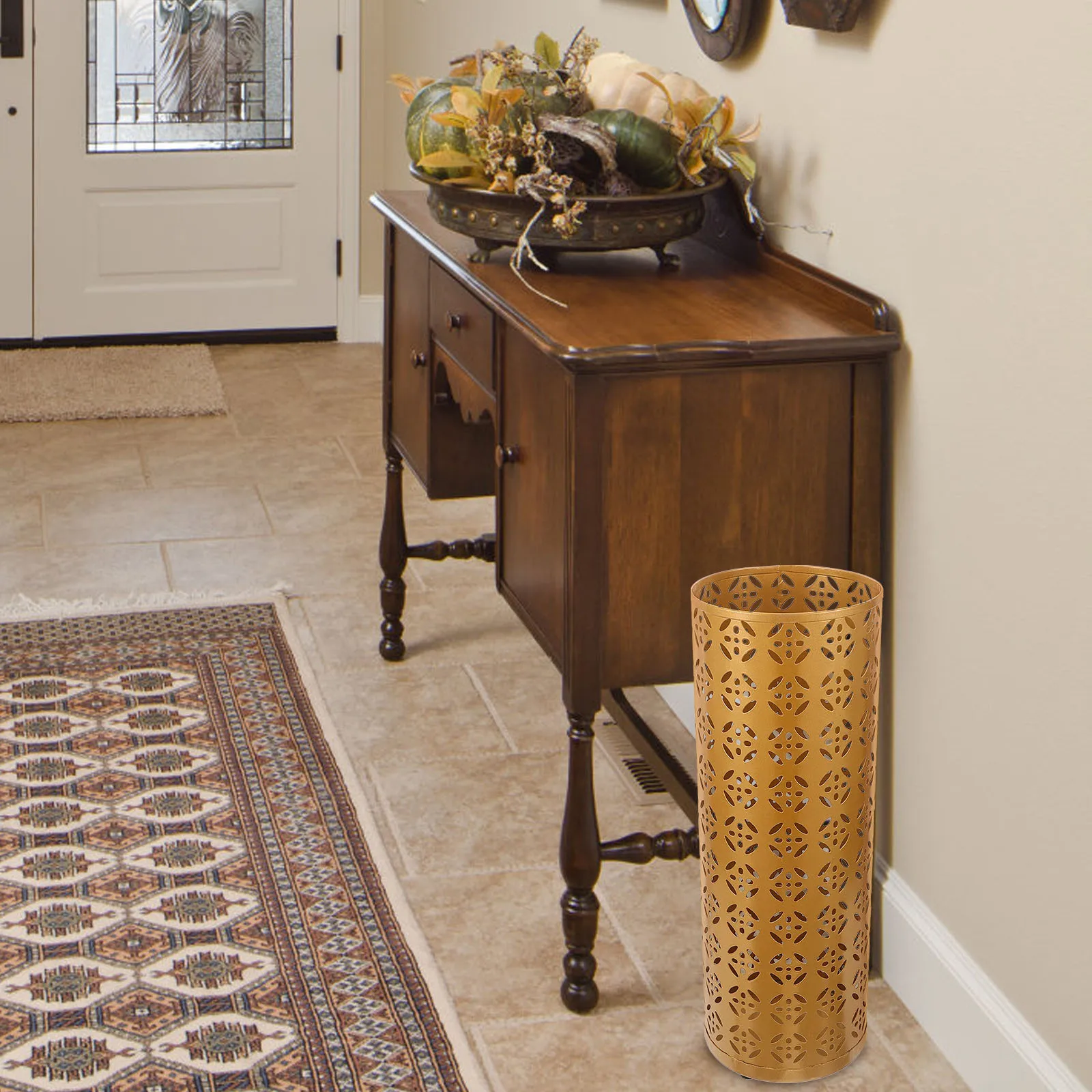 

1pc Sturdy Iron Holder Round Umbrella Storage Bucket Entryway Stand Home Organizer Decorative Umbrella Rack Metal Bucket Hallway