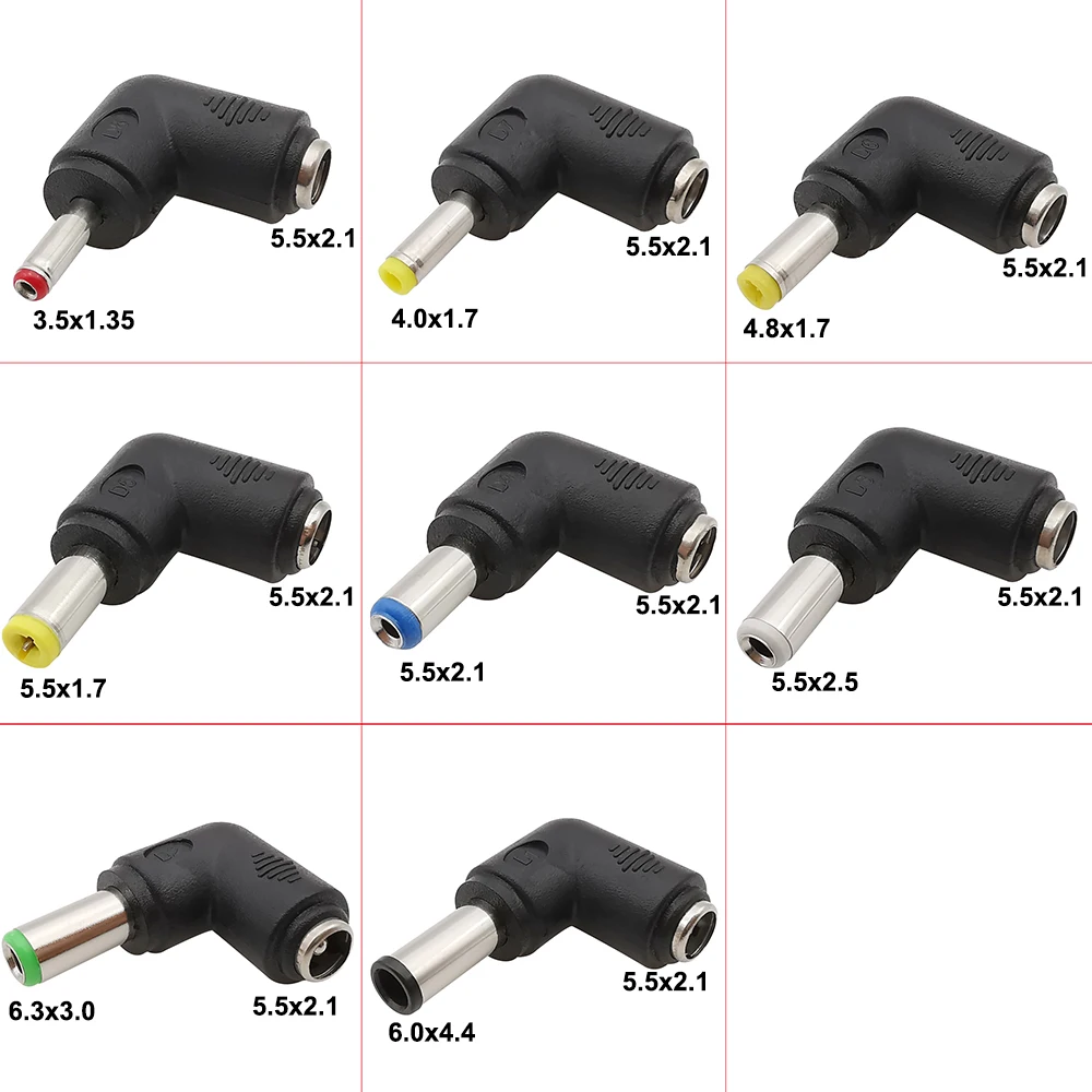 5/2/1szt Kątowe złącze żeńskie DC 5,5 x 2,1 mm do 3,5x1,35 4,0x1,7 4,8x1,7 5,5x2,1 5,5x2,5 6,3x3,0 6,0x4,4 mm męskie złącze DC