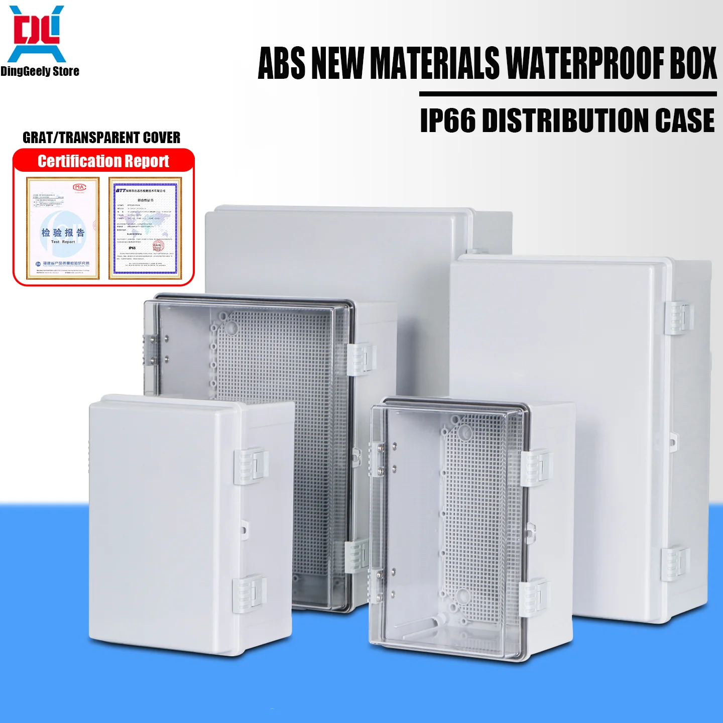 

IP66 Waterproof Transparent/Gray Cover Enclosure Case, ABS Plastic, Outdoor Electronic Instrument, Electric Case