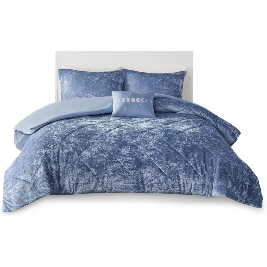 

Комплект пододеяльников King Velvet King Duvet Set Luxury Diamond Quilting Blue Пышный пушистый пододеяльник с декоративной подушкой и 2 шамами 4