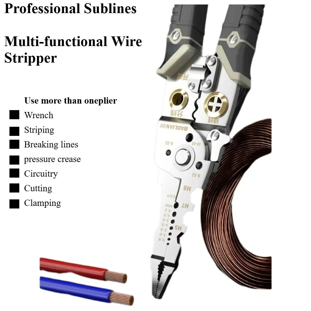 Wire stripping pliers, electrical special tools, multi-functional wiring stripping pliers, wire and cable crimping pliers