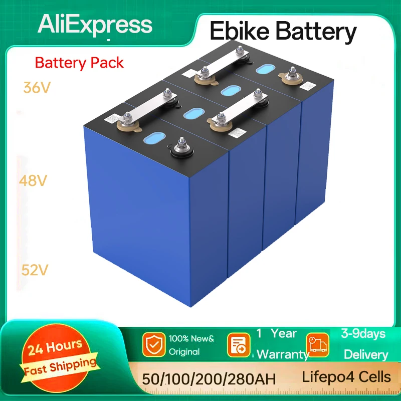 

3.2V 280Ah Lifepo4 Cells 4PC 50AH 100AH 200AH Rechargeable Batteri DIY 12V for RV EV Golf Carts Home Energy Storage Cells Pack