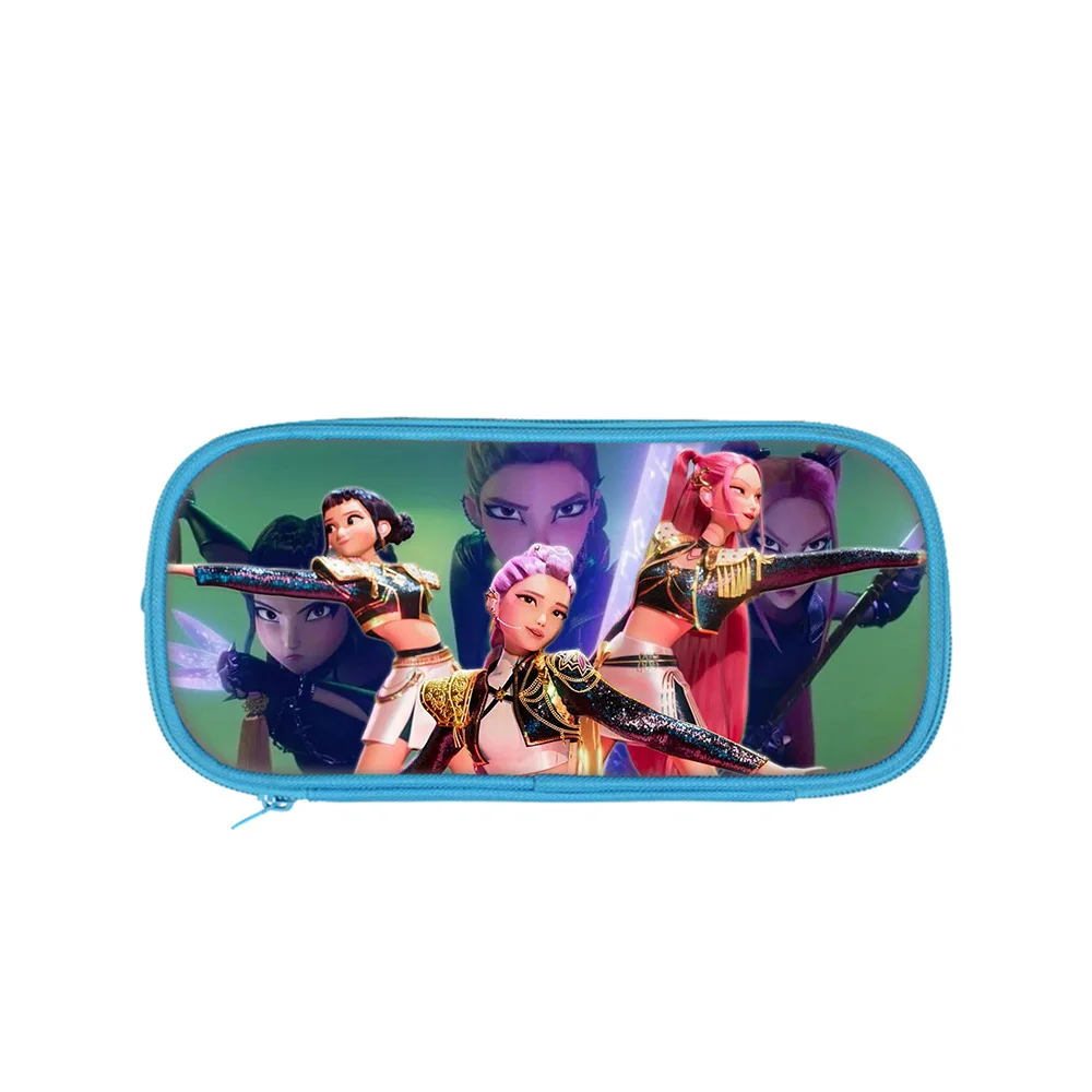 

new Kpop Demon Hunters Huntrix Movie Lumi Mira Zoe Blue double-layer pencil case, large capacity learning supplies pencil case