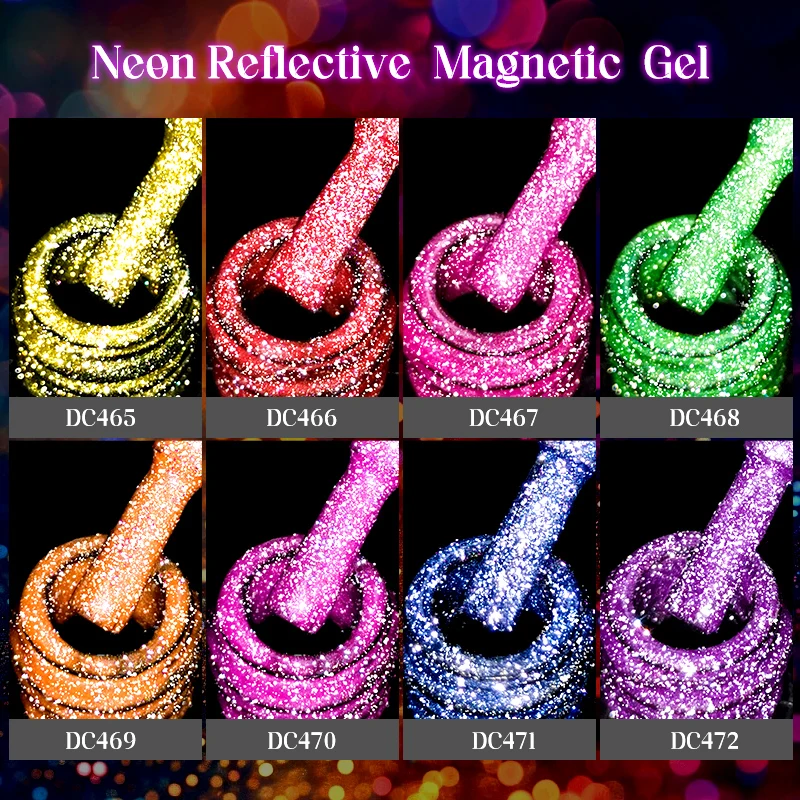 MTSSII 7ml Reflective Glitter Magnetic Gel Fluorescent Green Semi Permanent Neon Glitter Gel Nail Polish Nail Art Polish