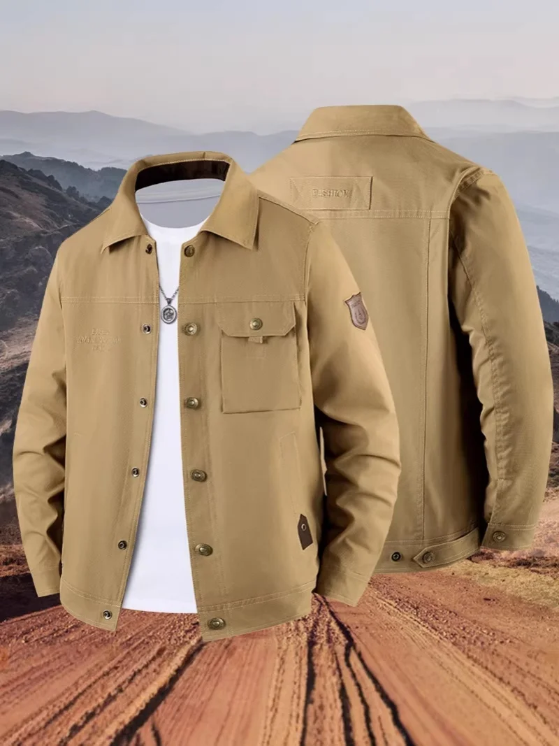 

Men's 2026 New Style Spring-Autumn Work Jacket Loose Fit Casual Shirt-like Tunic with Flap Collar Multiple Pockets Buttoned