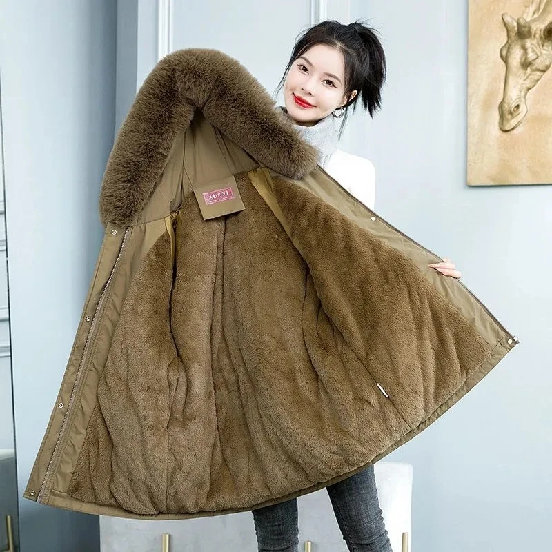 

Парки, женская зимняя куртка, новинка 2025 года, корейская бархатная теплая хлопковая стеганая куртка с капюшоном, женское зимнее пальто, зимняя одежда, пальто