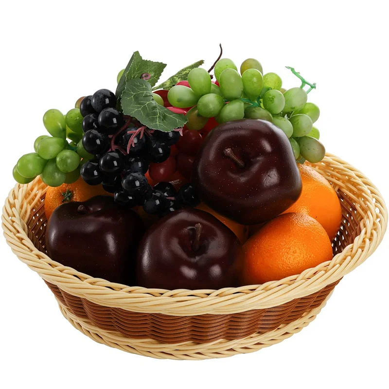 

ABWP-3Pcs 11,5-дюймовая круглая корзина с фруктами, штабелируемый держатель для сервировки еды, корзина из искусственного ротанга для кухни