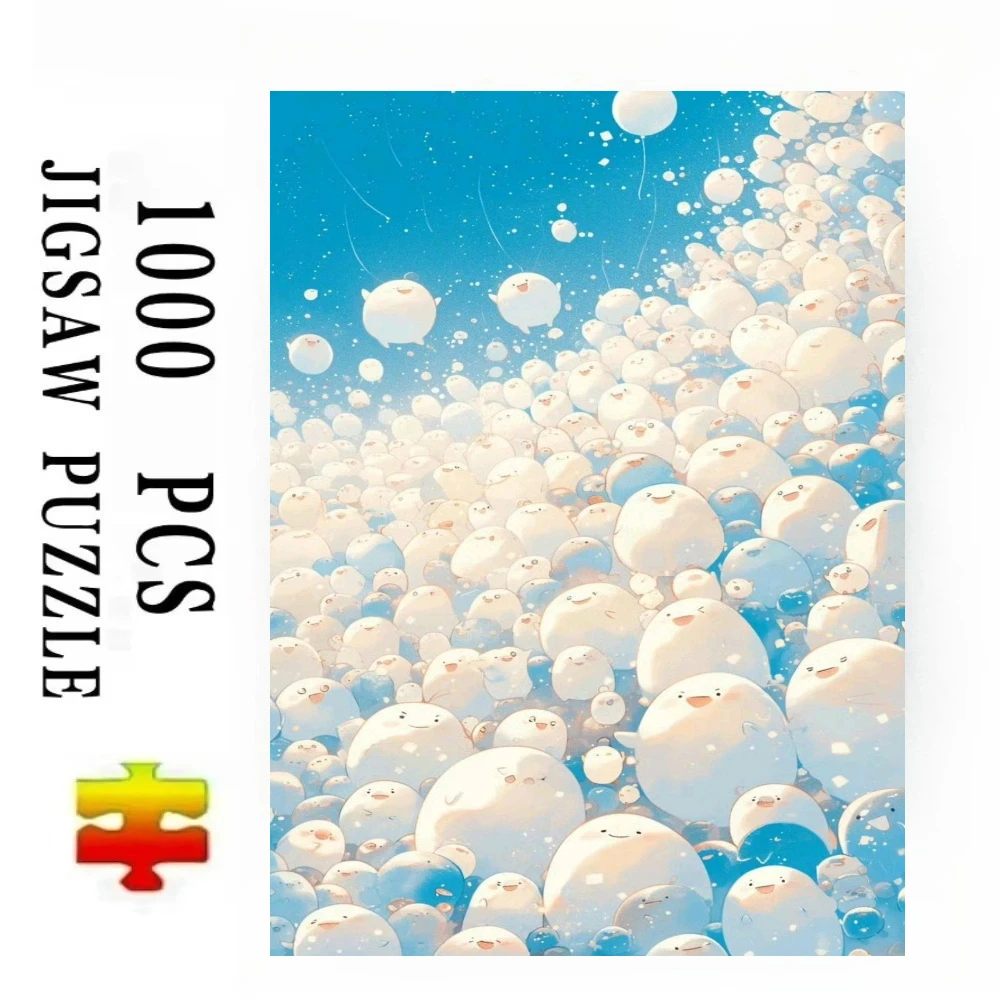 Kawaii White Fluffy Spirits Cartoon Jigsaw Puzzles 500/1000/1200/2000 PCS Wall Decor for Living Room Bedroom Gift No Frame