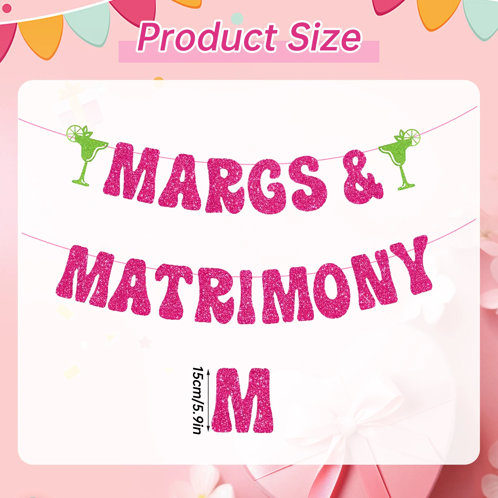 لافتة العازبة Margs and Matrimony، زينة Margs and Matrimony باللونين الأخضر والأحمر، لوازم حفلات توديع العزوبية مارغريتا #3