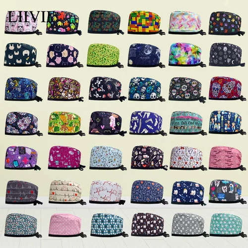Gorros quirúrgicos para mujer, gorro estampado de enfermera, gorro de algodón puro para enfermería médica, gorro de trabajo para clínica de salón de belleza y laboratorio de dentista, accesorios