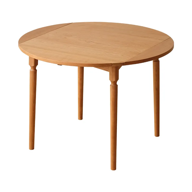 

Nordic solid wood folding round table household cherry wood retractable square table small apartment square