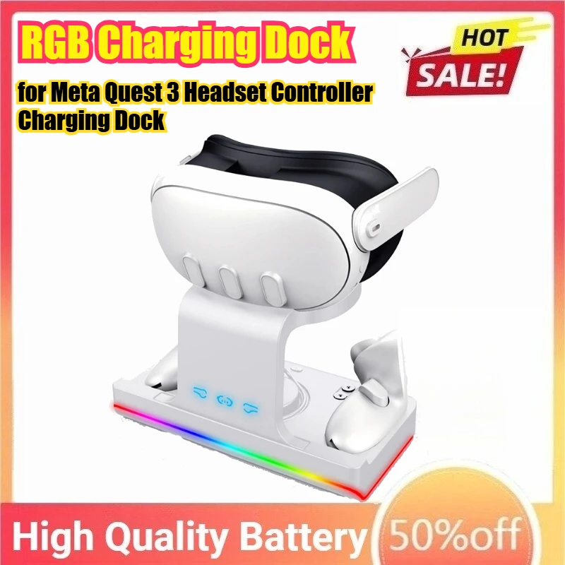 

RGB Charging Dock for Meta Quest 3 Headset Controller Wireless Fast Charging Dock Base Type-C VR Charger Station