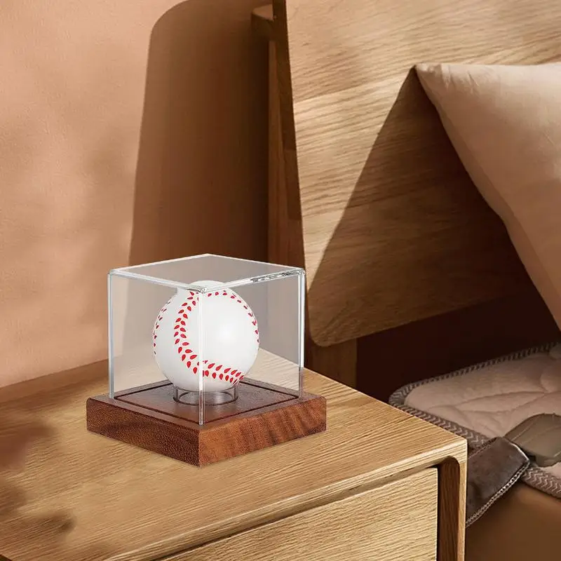 Baseball Display Box Baseball Showcase Autograph Ball Display Box UV Protected Wood Base Case Display for Official Size Baseball