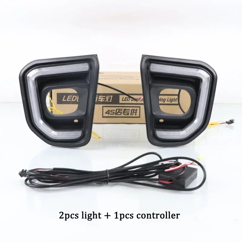

Car Daytime Running Lights For Ford Everest 2022 2023 12V LED Daylights Yellow Turn Signal DRL Auto Stylish Fog Lamp
