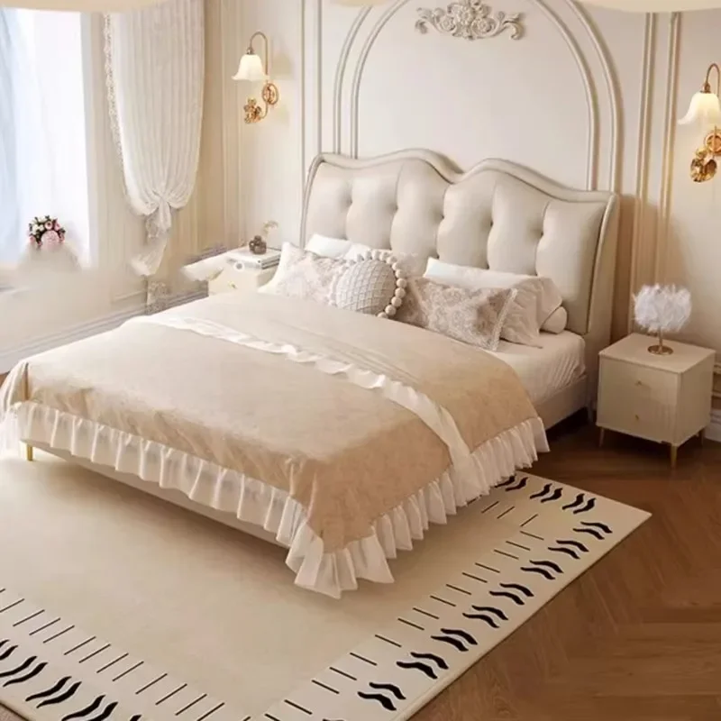 White Wood Double Bed Aesthetic Queen Size Double Bed Designer European Style Camas Moderrnas Inteligentes Home Furniture