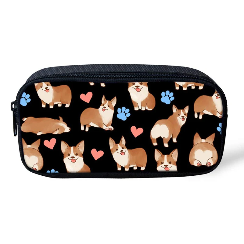 Corgi Dog Print Pencil Case Makeup Box for School Bags for Teenage Girls Pencil Bag Zip Stationery Supplies Travel Cosmetic Bag