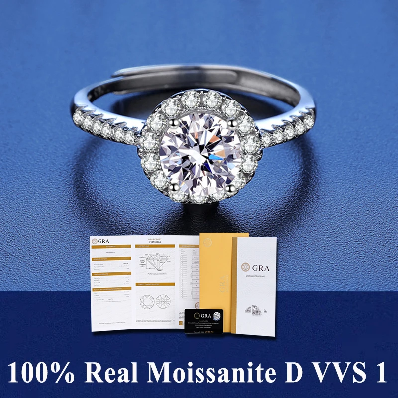 Group bague Moissanite D VVl's pour femme, taille réglable, stylo de test de diamant réussi, argent S925, certificat GRA, alliances, 100%