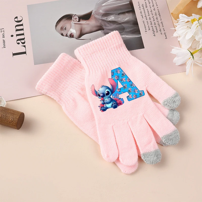 Gants Disney Stitch pour enfants, lettres de dessin animé pour filles, gants d'écran Kawaii, accessoires chauds d'hiver, cadeau d'anniversaire mignon pour enfants