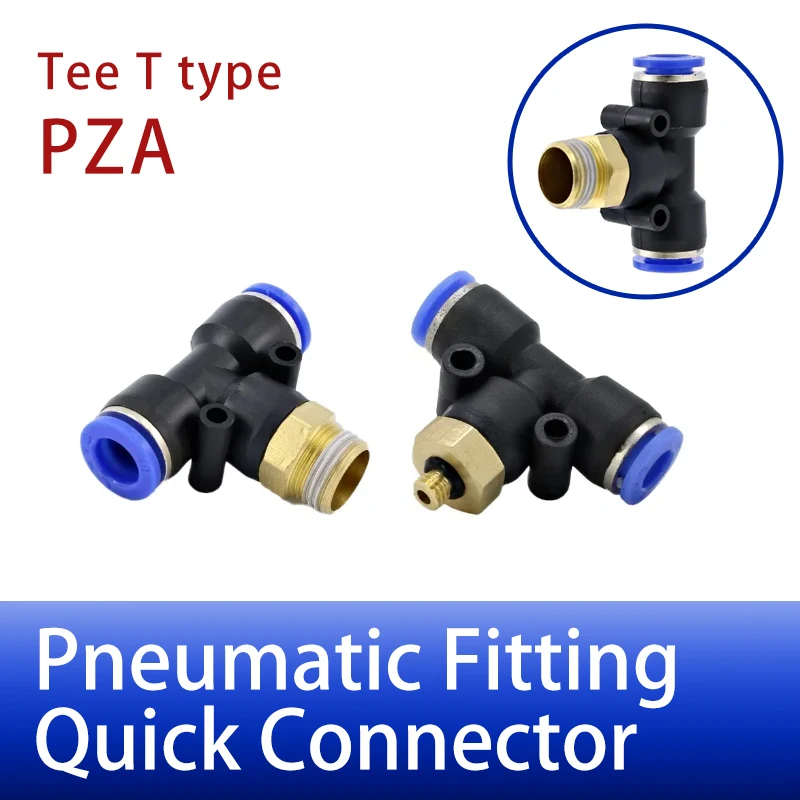 

PB Tee T type Pneumatic Fitting Quick Connector 6-12mm Hose Tube to 1/8 1/4 3/8 1/2 Thread Air Compressor Joint Coupler