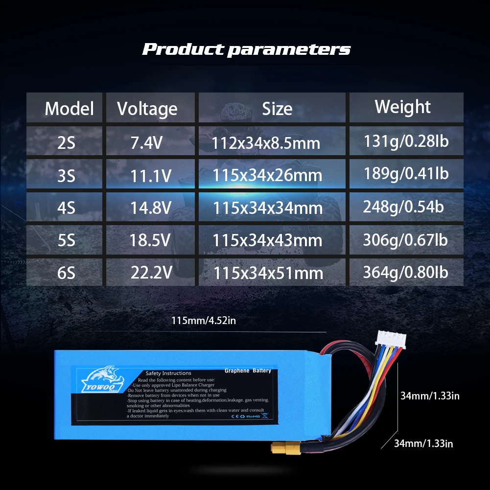 1/2 حزمة Yowoo الجرافين يبو 3S 4S بطارية 11.1 فولت 14.8 فولت 2600 مللي أمبير XT60 130C RC طائرة قطع غيار السيارات