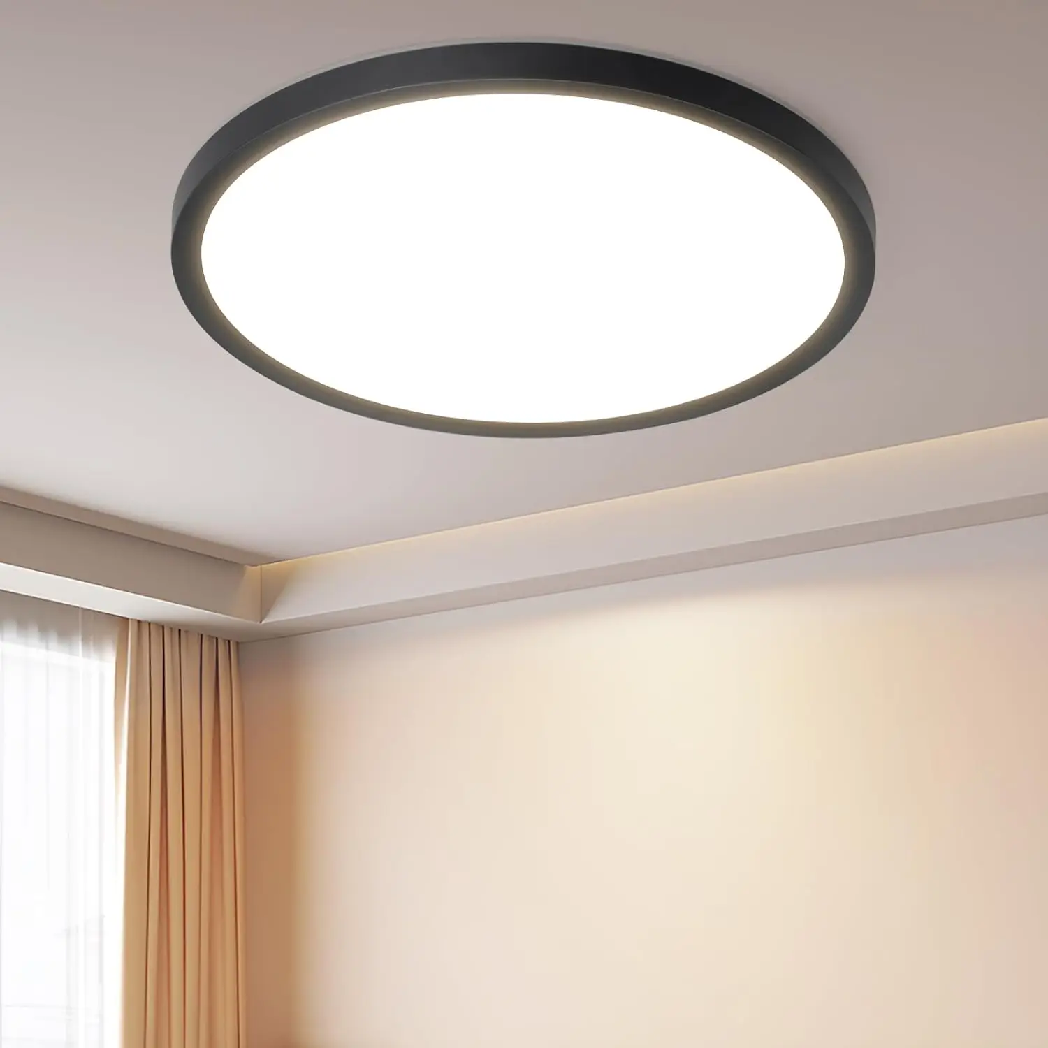 GBLY Schwarze LED-Deckenleuchte, 30 cm, rund, 24 W, 3000 K, IP44, wasserdicht, ultradünn, für Badezimmer, Küche, Flur