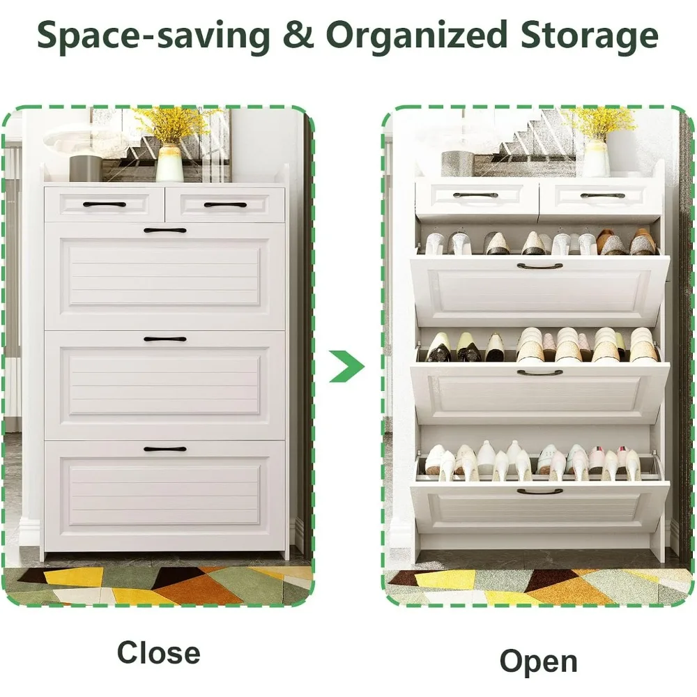 Белый шкаф для обуви с 3 откидными ящиками, органайзер для обуви с металлическим кронштейном для прихожей, органайзер для обуви для прихожей