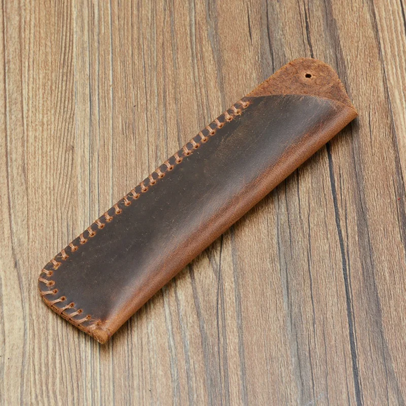 Genuine Leather Double Pen Sleeve Case Holder Pouch Cover for 2 Pen Handmade Vintage (Brown)